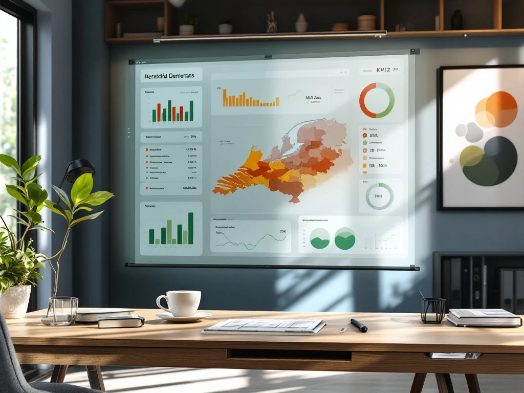 Modern beleidsdashboard voor sociaal domein op glazen bureau met datavisualisaties, grafieken en geografische heatmaps van een Nederlandse gemeente.