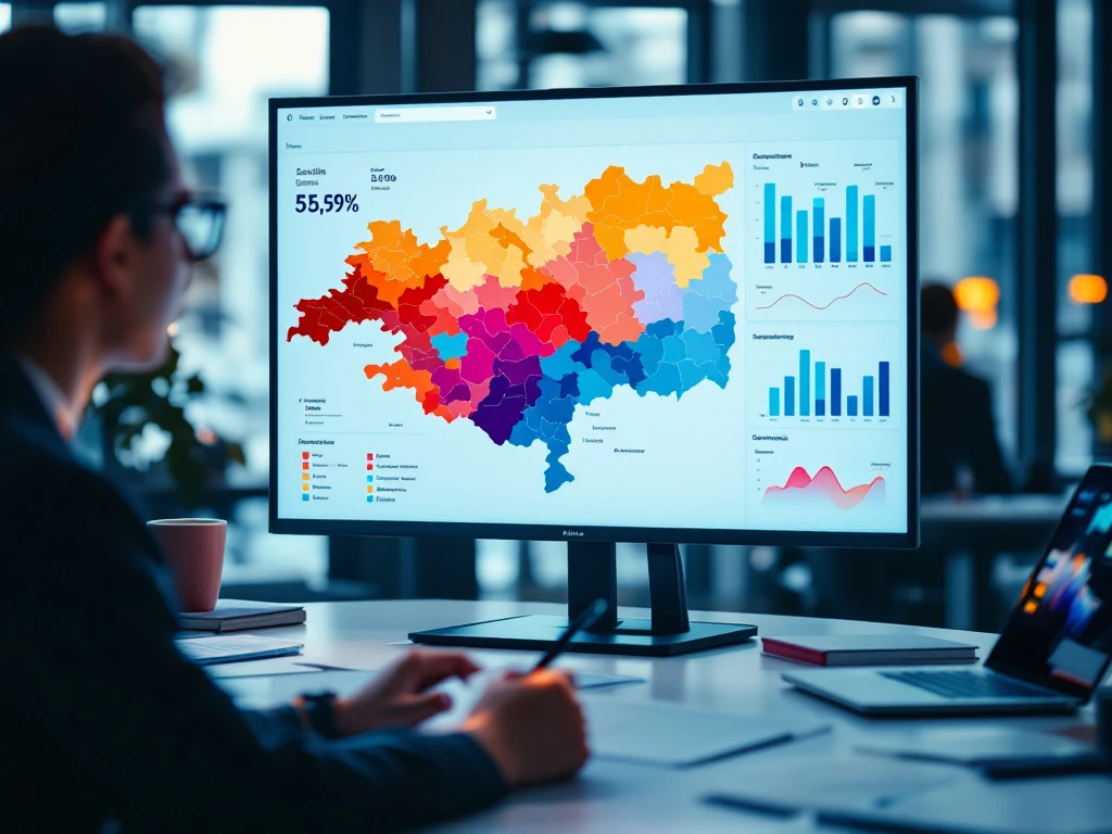 Professioneel bureau met dashboard voor sociale domein statistieken van Nederlandse gemeente, beleidsrapport en datavisualisaties op groot scherm.