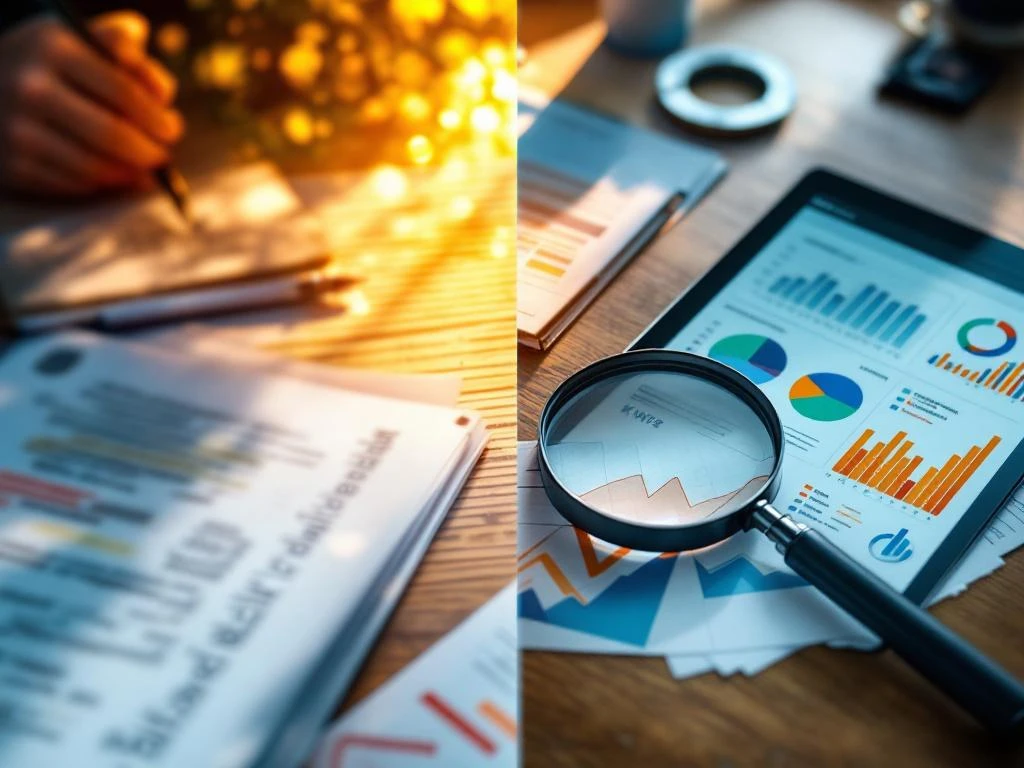 Professionele werkruimte toont transformatie van vage beleidsdocumenten naar concrete datavisualisaties, met tablet en statistieken in KWIZ-kleuren voor sociale beleidsanalyse.
