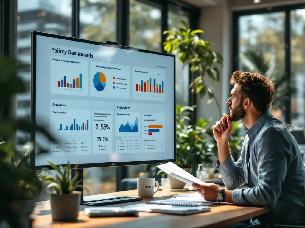 Dataspecialist en beleidsmedewerker bespreken onderzoekskwaliteit op touchscreen in modern kantoor