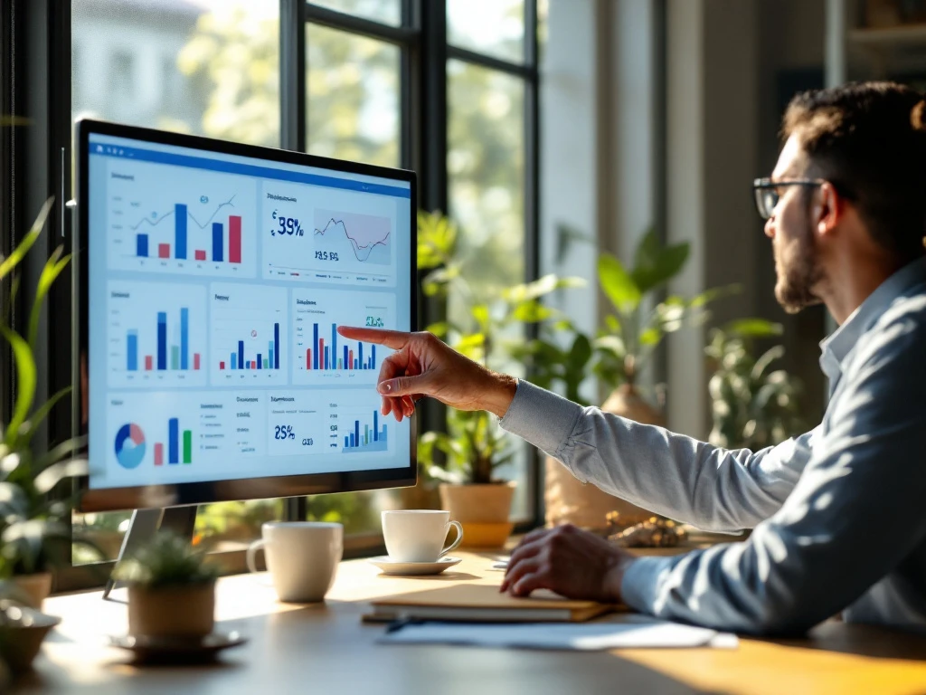 Datagespecialist en beleidsmedewerker bespreken kostenanalyse-grafieken op touchscreen in modern kantoor