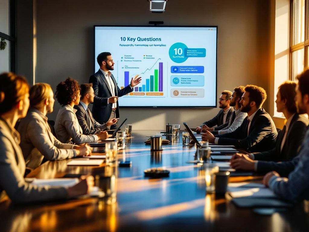 KWIZ-presentator toont onderzoeksmethodologie aan diverse gemeenteambtenaren in moderne vergaderruimte