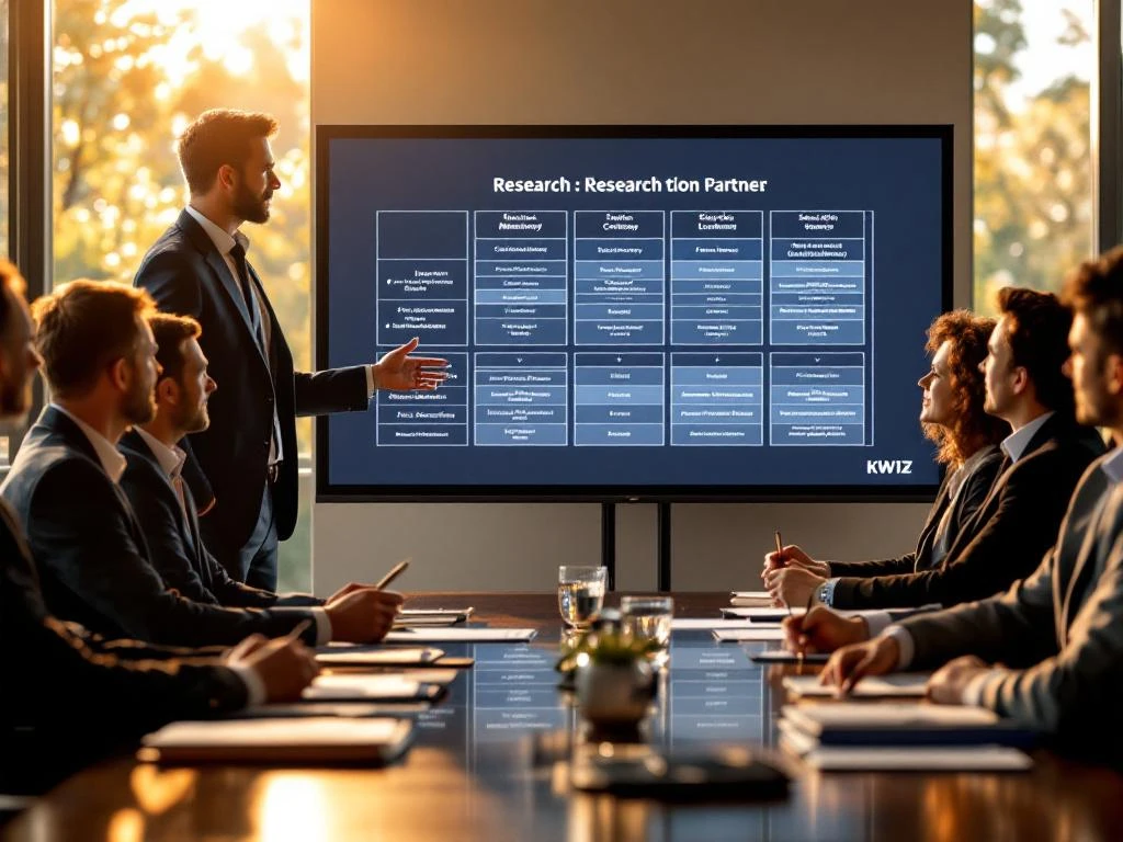 KWIZ-presentator toont onderzoeksmethodologie aan gemeenteambtenaren en zorgmanagers in professionele vergaderruimte