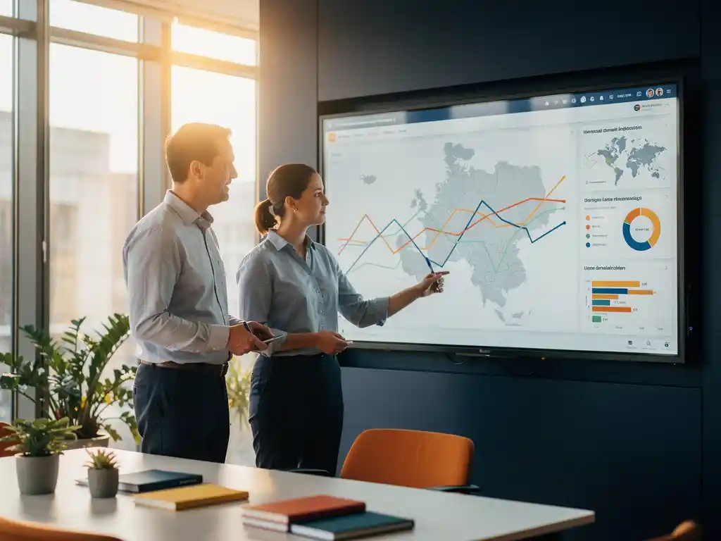 Gemeenteambtenaar en dataspecialist analyseren regionaal beleidsdashboard met kaarten en sociale indicatoren in modern Nederlands overheidskantoor.